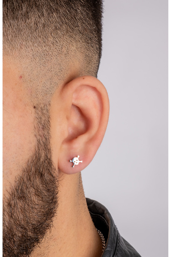 Piercing Market Steel & Silver أقراط من الفولاذ بتصميم خاص للرجال لا تبهت