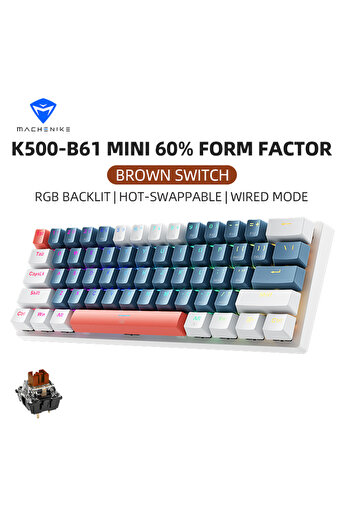 Choice Us Brown Switch Machenike K500-b61 Mini Mechanical Keybaord 60% Form Factor 61keys Gaming Keybaord W