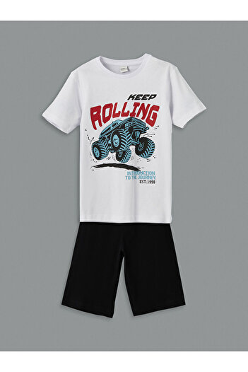 LC Waikiki Set de pijamale pentru băiat cu guler rotund cu pantaloni scurți