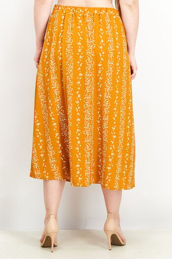 BCBG Women Pull On Allover Printed Midi Skirt, Orange Combo