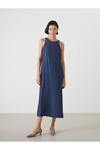 LC Waikiki Lcw Eco Indigo Crew Neck Women's Jean Dress
