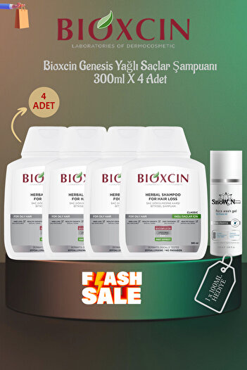 Bioxcin Genesis Anti-Shedding Herbal Shampoo for Oily Hair 300ml X 4 Pcs + 1 Pcs 100ml Gel Gift