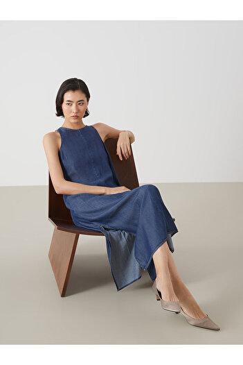LC Waikiki Lcw Eco Indigo Crew Neck Women's Jean Dress