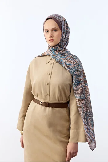 MİRSOY SCARF Ethnic Mihra Σάλι καφέ με σχέδιο