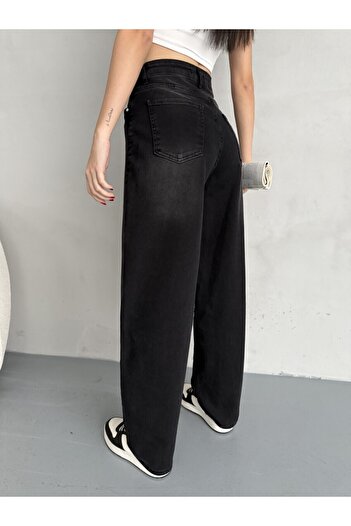 alanora Kadın Soluk Efektli Bol Kesim Rahat Geniş Paça Baggy Jean