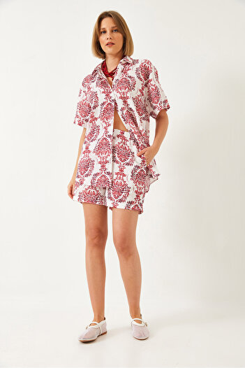 Bianco Lucci Women's Tropical Print Shirt and Shorts Set - 60255 60271035