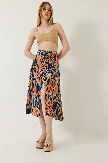 Bianco Lucci Women's Multi Patterned Buttoned Viscose Skirt 60261350