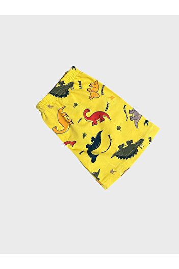 elmas kids Erkek Çocuk Pamuklu Sarı Dinozor Desenli Atlet Boxer Takımı