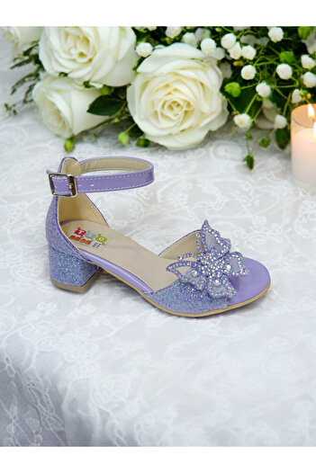 PATİK BEBE Girl's Heeled Butterfly Glitter Evening Dress Shoes