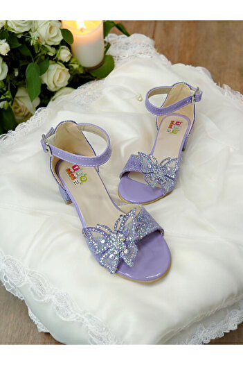 PATİK BEBE Girl's Heeled Butterfly Glitter Evening Dress Shoes