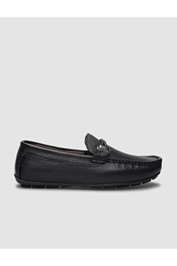 Cabani Rubber Sole Genuine Leather Black Men's Loafer Shoes