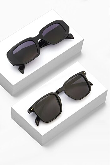 Nilu Moda Retro Vintage 2-Piece Lover Combination Black Sunglasses