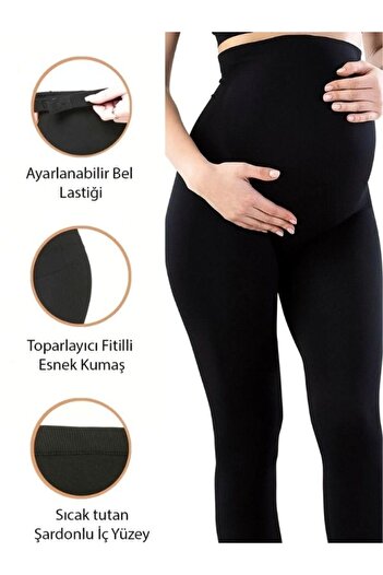jilly jo Kadın Hafif Korseli Kalın Kışlık Siyah bel ayarlı yumuşacık Toparlayıcı Fitilli Hamile Tayt pantolon