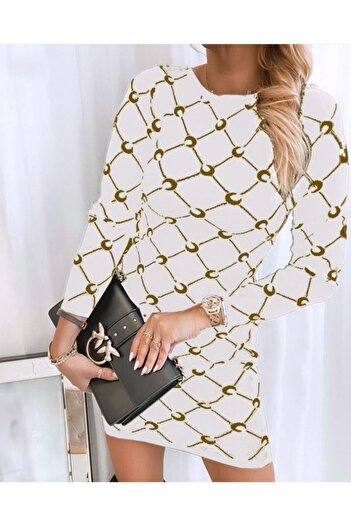 buğrahayalin Women's Crew Neck Long Sleeve Knitwear Mini Length Dress