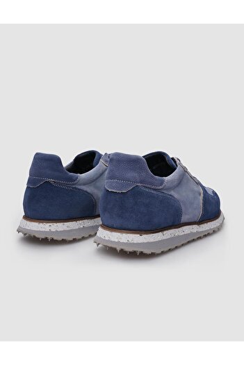 Cabani %100 Hakiki Deri Mavi Süet Bağcıklı Erkek Sneaker