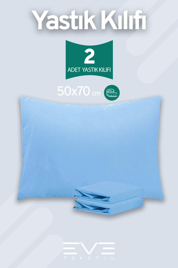 Eve Tekstil 2Pcs Ranforce Plain Cotton Antibacterial Washable Luxury Pillowcases 50X70Cm