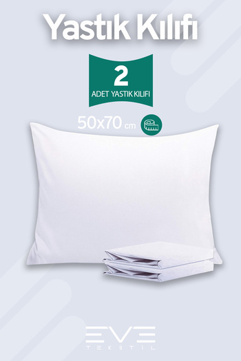 Eve Tekstil 2Pcs Ranforce Plain Cotton Antibacterial Washable Luxury Pillowcases 50X70Cm