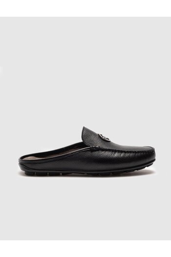 Cabani Genuine Leather Black Buckle Men's Slippers