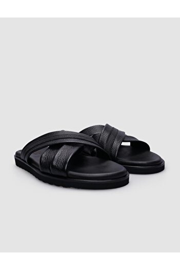 Cabani Black Genuine Leather Men's Casual Slippers - 100%
