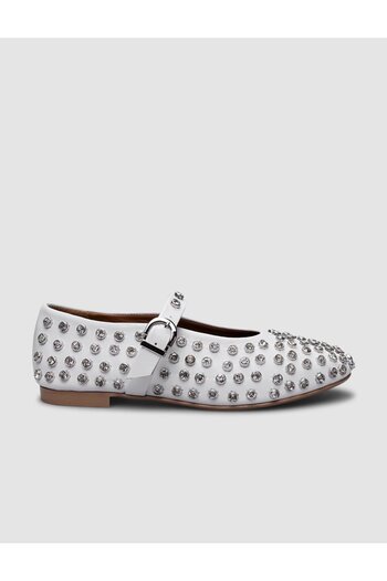 Cabani White Stoned 100% Genuine Leather Women's Ballerinas