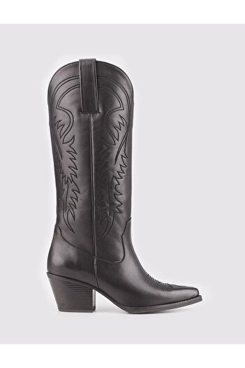 Cabani Genuine Leather Black Women's Western Boots