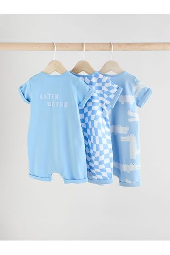 Next Baby 100% Cotton Blue Crocodile Patterned 3 Piece Romper Set