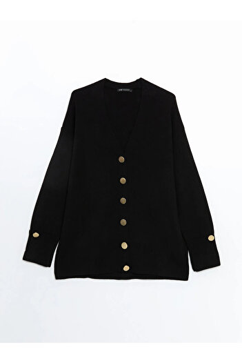 LC Waikiki Modest Black V-Neck Women's Knitwear Cardigan