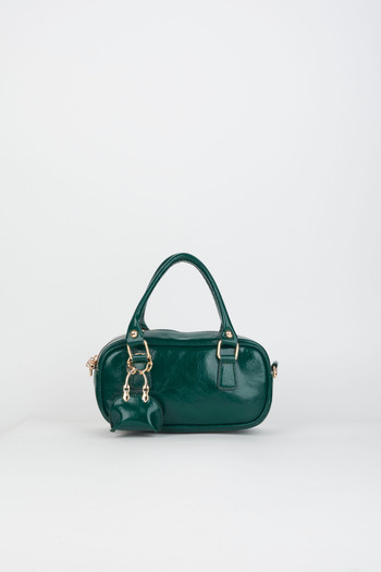 Vivaq Women's Tulip Green Bag Charm Detailed Patent Leather Zipper Closure Handbag and Shoulder Bag