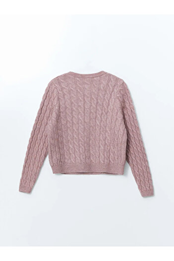 LC Waikiki Modest Pink Crew Neck Self Patterned Women's Knitwear Cardigan