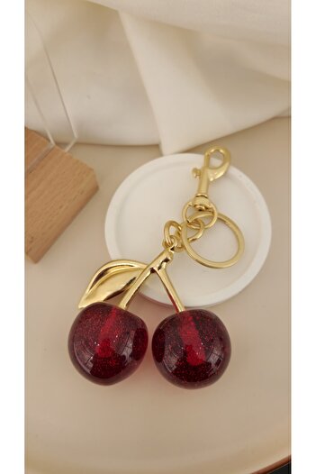 Momos Cherry Patterned Glass Keychain in a Gift Box