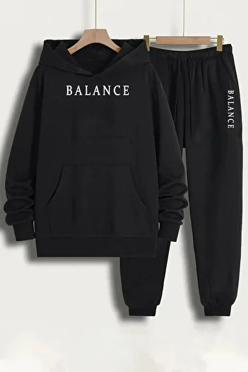 Pink Sky Balance Printed Hooded Sweatshirt Tracksuit Bottom Top Set