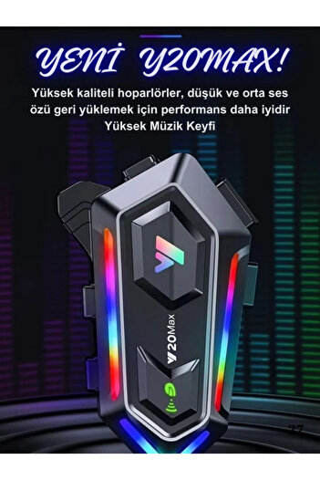 teknotrust YMAX 2 Kişi Bağlantılı RGB Işıklı 1000mAh Bluetooth Motosiklet Kask Kulaklık  İnterkom Uyumlu