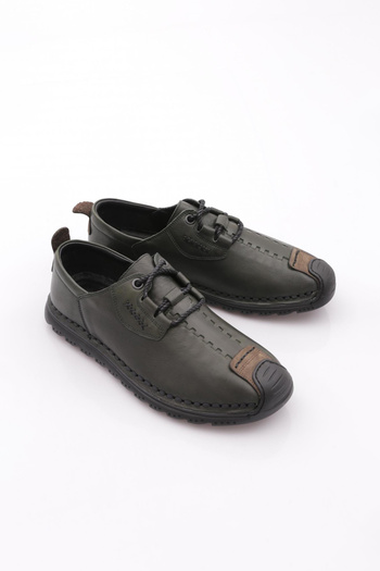 DGN Men's Stitching Detailed Sneaker Shoes Green Nubuck 109713616