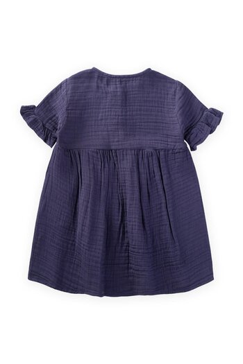 Cigit Organic Floral Embroidered Dress 1-6 Years Dark Blue