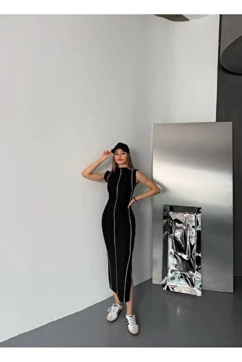 AFA Rochie otomană Garni cu dungi albe de lungime midi - Rochie sport elegantă
