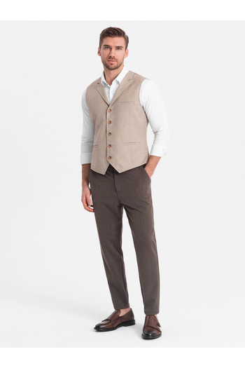 OMBRE Ανδρικό παντελόνι chino με λάστιχο στη μέση SLIM FIT - σοκολάτα V2 OM-PACP-0158 M