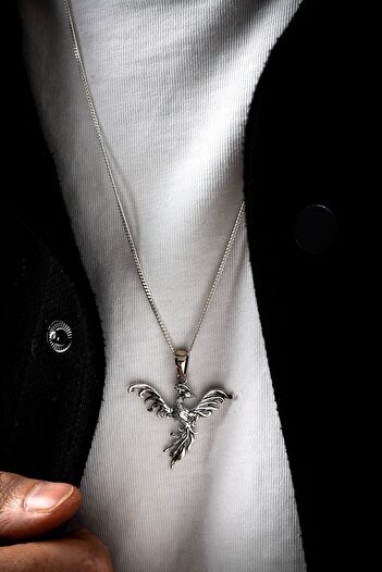 Ebrar Silver Gümüş Anka Kuşu Kolye 925 Ayar Gümüş Zümrüdüanka Kuşu Unisex Kolye Anka Kuşu Figürlü Kolye