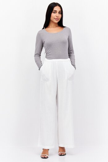 Roxy Women Wide Leg Textured Pull On Palazzo Pants, White
