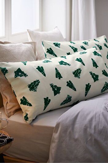 Tchibo 2,Pieces Flannelette Pillowcases, White and Green
