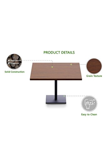 Mahmayi Ristoran Bar Table Square Base - 4 Seater Cocktail Bistro Table for Pub - Dark Walnut