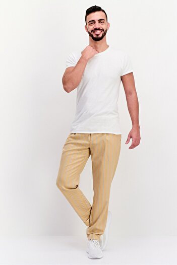 Scotch & Soda Men Regular Fit Stripe Chino Pants, Beige