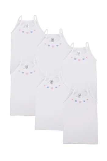 KEYAL Tutku Girl's Tank Top with Rope Straps and Embroidered Ribbed Pattern, Pack of 6