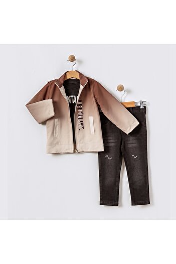 tipycix kids wear Cotton Woven Jacket Denim Trousers Combed Cotton T-Shirt 3 Piece Set