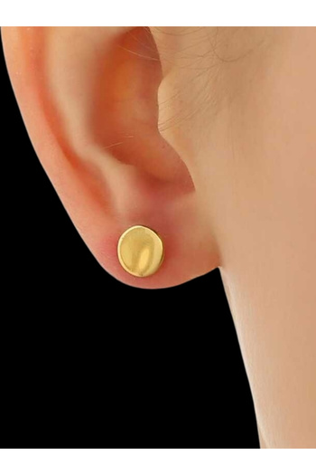 bymissmücevherat 925 Ayar Gümüş Gold Renk Taşsız Yuvarlak Plaka 10 mm Kadın Küpe |