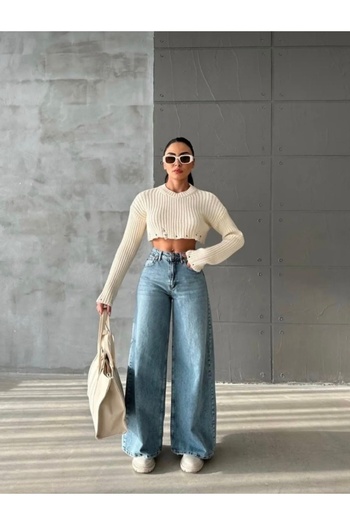 LAMİRA Palazzo Snow Washed Palazzo Jean Trousers