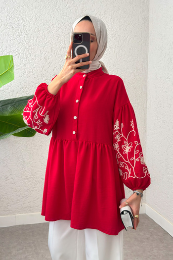 Salih Çelebi Balloon Sleeve Embroidered Tunic 2204 - Nar Flower