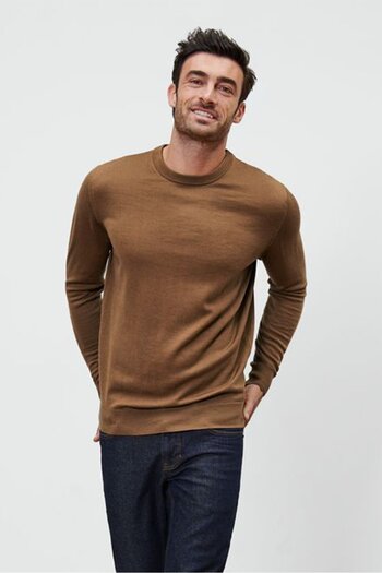Tchibo Men Crew Neck Long Sleeve Knitted Sweater, Brown