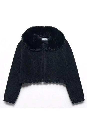 Abel & Lula Abel&Lula Female Child Fur Collar Cardigan 5828