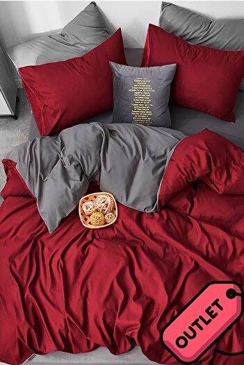 İQON Single Elastic Duvet Cover Set - Outletkrmzgrey (Invertical)