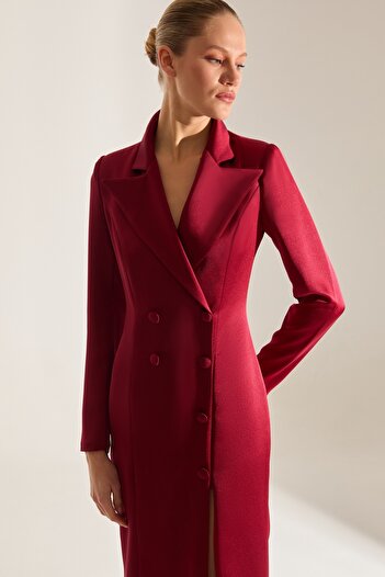 BETTY & SAM ROME SATEN KOYU KIRMIZI CEKET ELBİSE